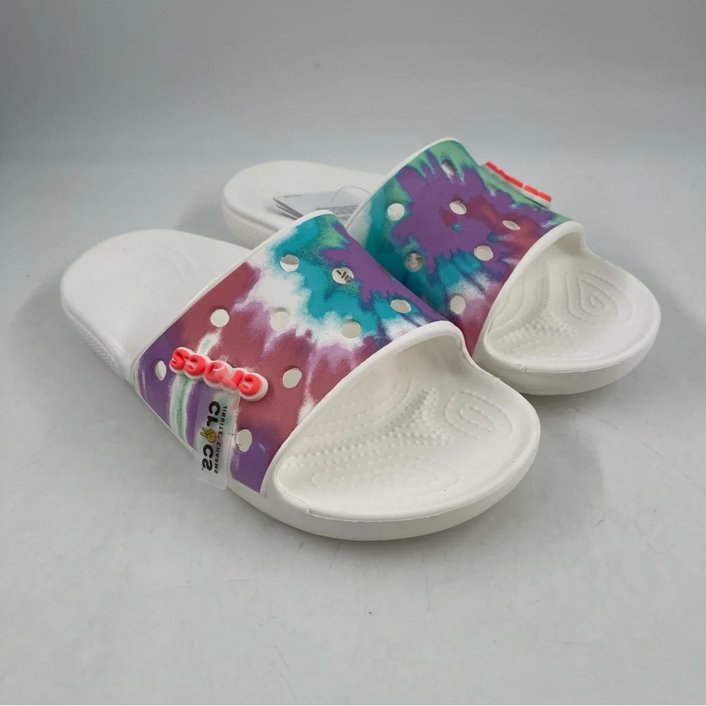 NWT👞Crocs Unisex Classic II Tie Dye Graphic White Slide - Size Men-7 | Women-9